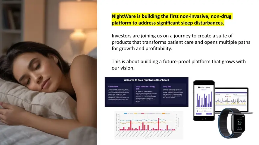 NightWare investor deck, before: a cluttered slide